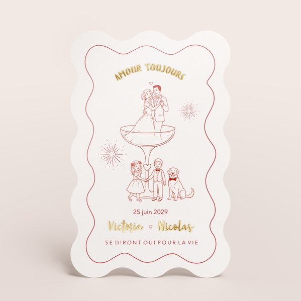 Faire part mariage bords ondulés et illustrations humoristiques TA0110-2600068-09-0