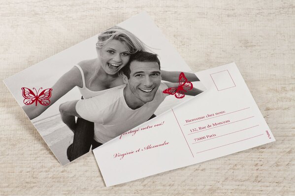 carte remerciement mariage postale avec papillons rouges TA0117-1300010-09 1