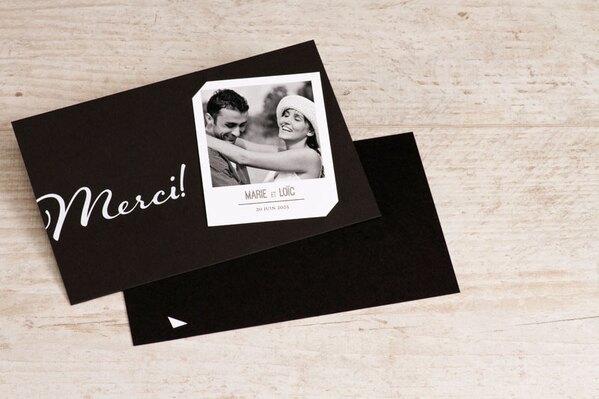 carte remerciement mariage noir avec photo instantanee TA0117-1700012-09 1