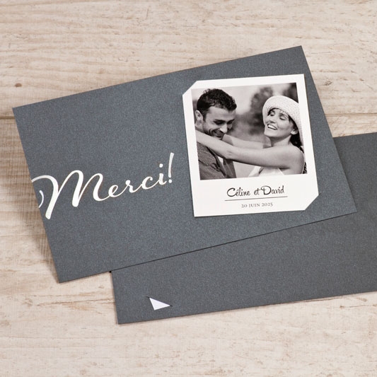 carte remerciement mariage gris argent avec photo instantanee TA0117-1700013-09 1