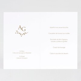 menu mariage couronne de feuillage aquarelle et initiales en dorure TA0120-1900044-09 2