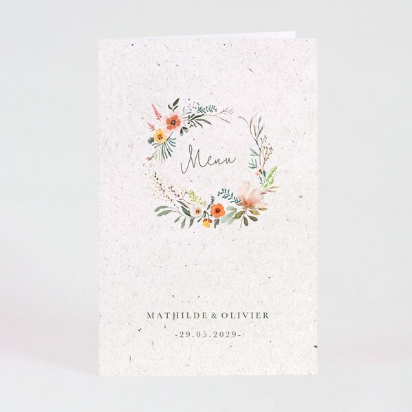 menu mariage couronne florale sur papier naturel TA0120-2300006-09 1