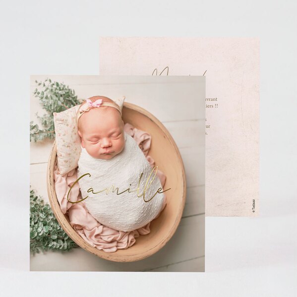 carte de remerciement naissance minimaliste rose et dorure TA0517-2200008-09 1