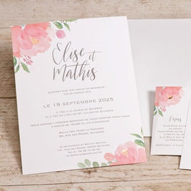 faire part mariage simple carte fleurs roses aquarelle TA108-022-09 2