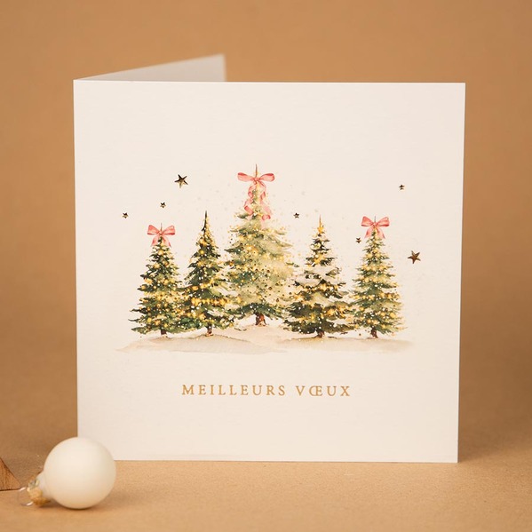 carte de voeux profesionnelle 2027 sapins verts et noeuds roses TA1187-2600024-09 4