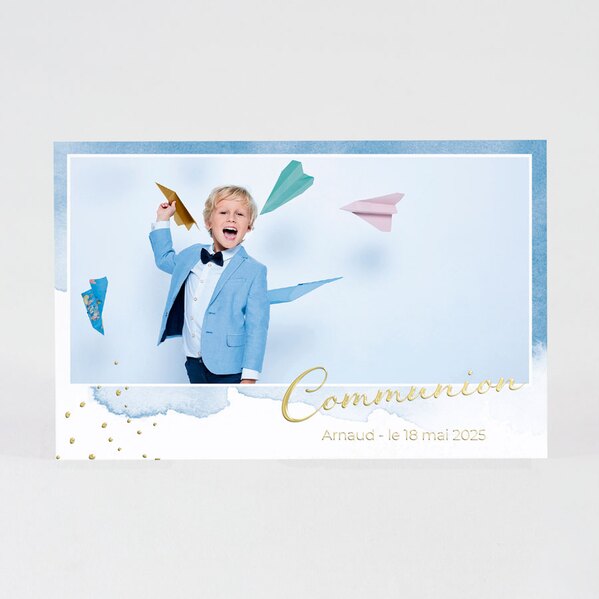 carte communion aquarelle vague bleue photos et dorure TA1227-1900006-09 1