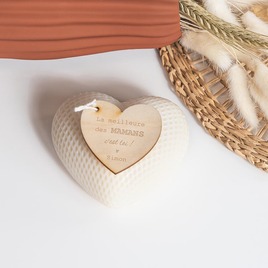 bougie coeur blanche et son etiquette en bois special maman TA14971-2400003-09 2