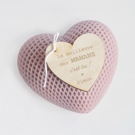 bougie coeur rose et son etiquette en bois special maman TA14971-2400004-09 1