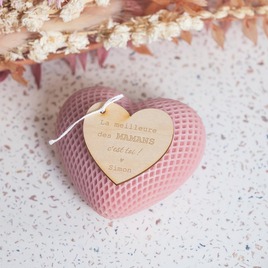 bougie coeur rose et son etiquette en bois special maman TA14971-2400004-09 2